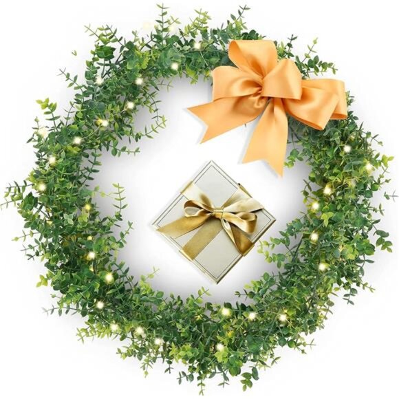 2 Pack Artificial Eucalyptus Garland with Lights, Faux Eucalyptus Vines Greenery - Picture 6 of 7